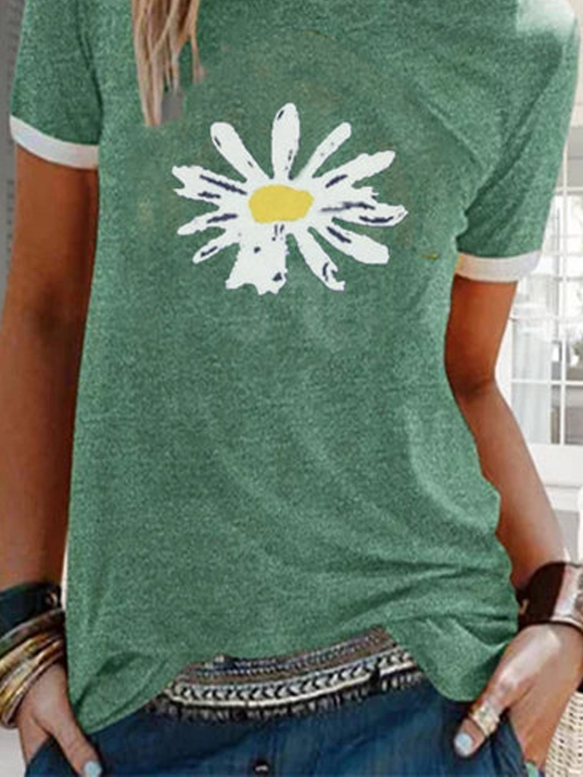 Green Short Sleeve Crew Neck Shirts & Tops