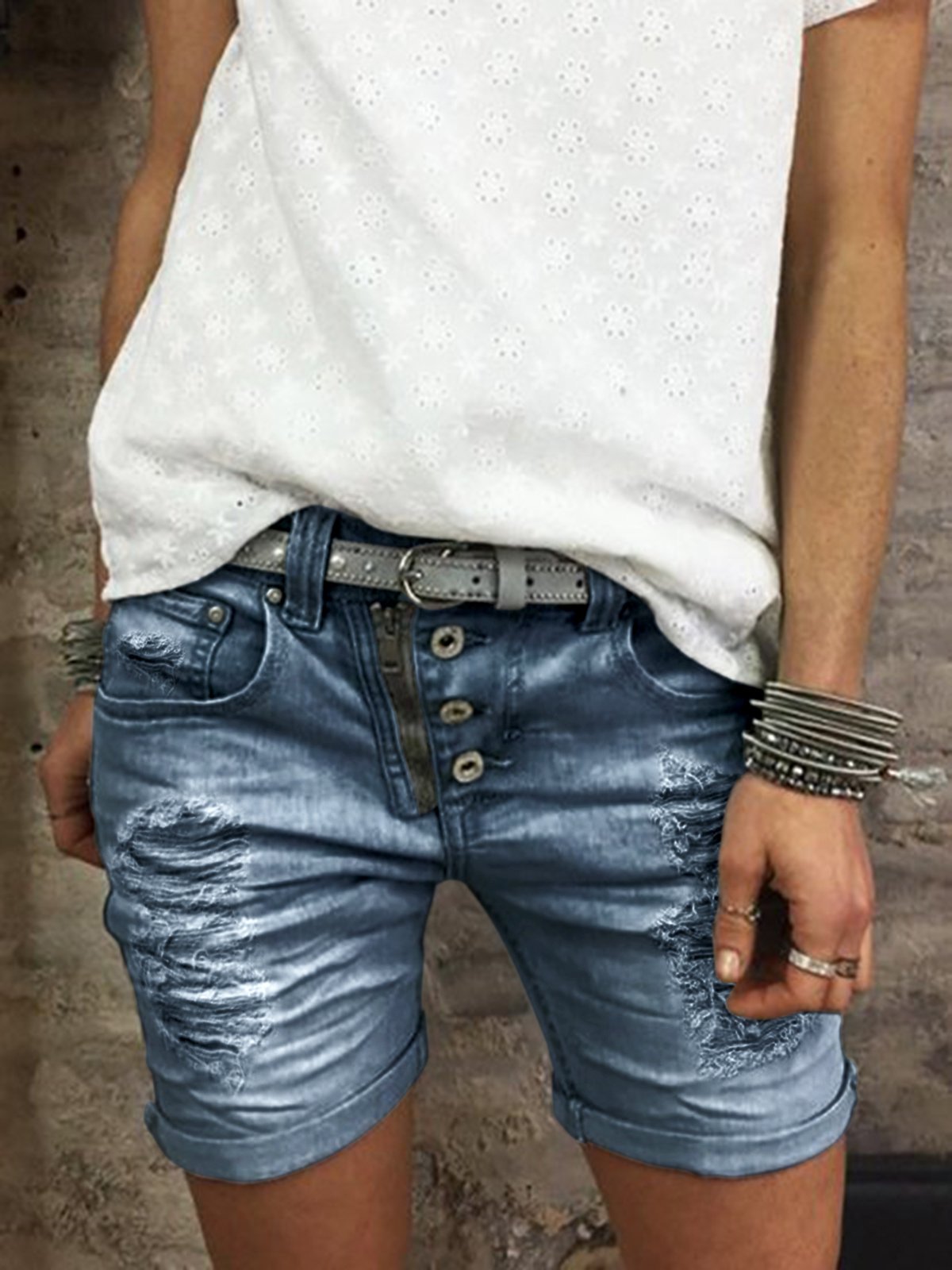 Button Down Zipper Plus Size ombre Shorts Pants