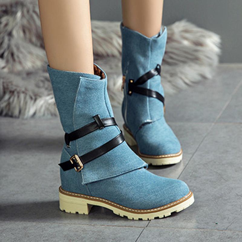Women Plus Size Chunky Heel Adjustable Buckle Spring/Fall Boots