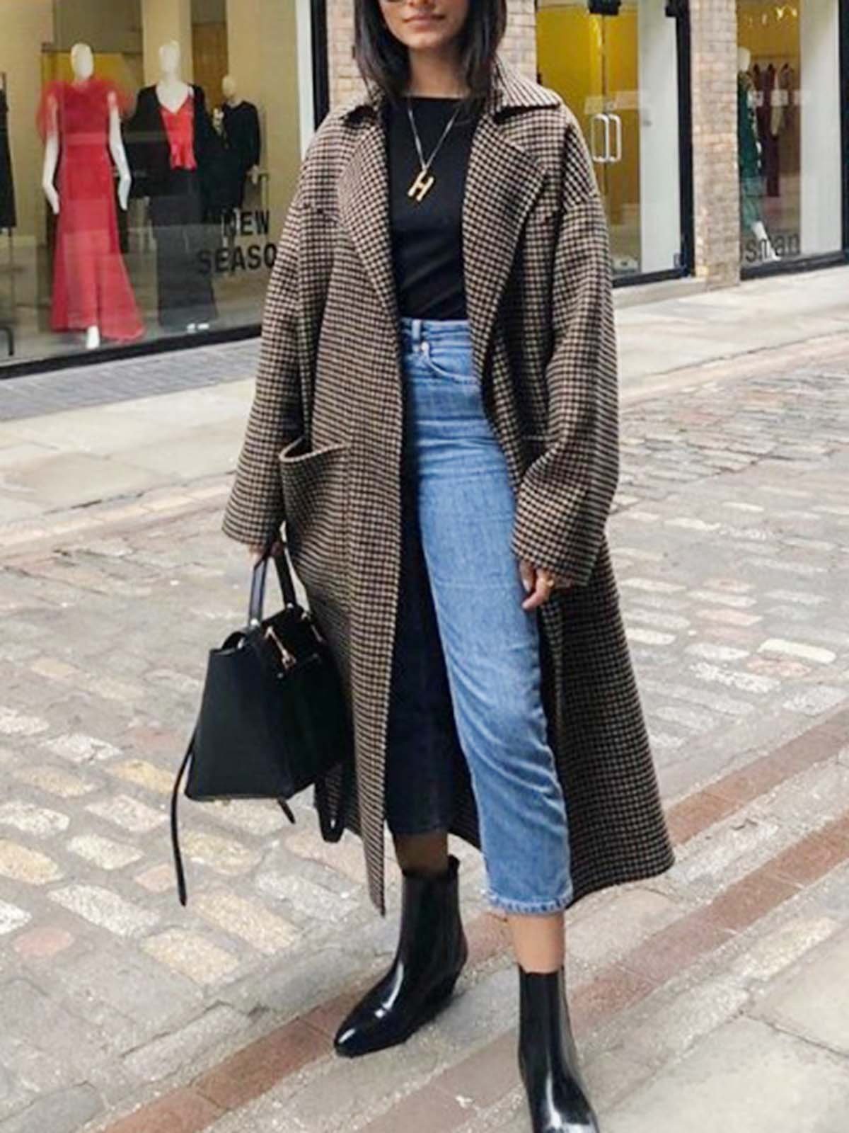 Brown Casual Cotton-Blend Checkered/plaid Outerwear