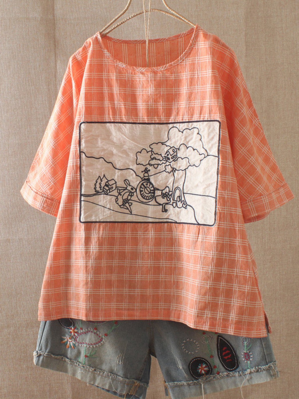 Cotton-Blend Sweet Short Sleeve Shirts & Tops