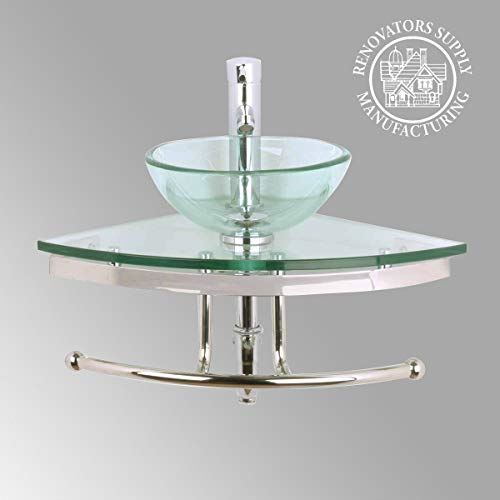 Shape Wall Hung Bathroom Vessel Sink Crystal Clear Tempered Glass Console