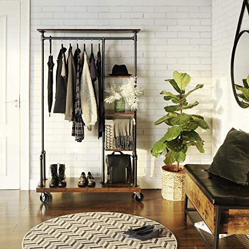 Industrial Pipe Style Clothing Garment Rack on Wheels with 5-Tier