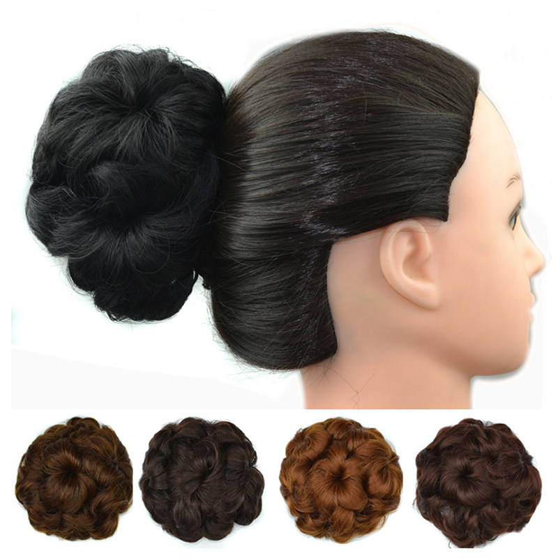 Accesoriu pentru păr sub formă de coc ondulat în formă de floare, din păr sintetic, cu elastic