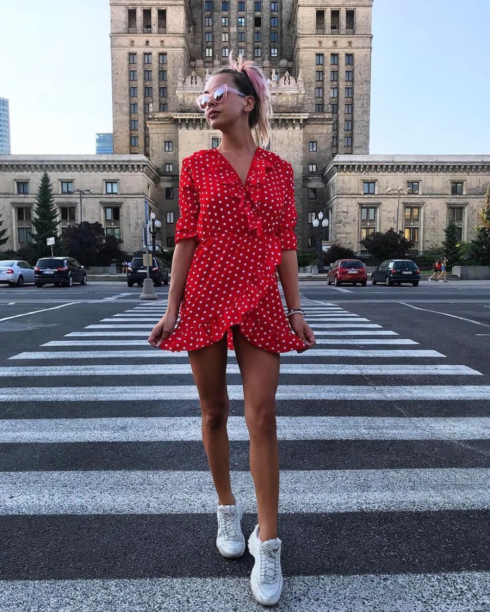 Autumn Polka Print Ruffles Wrapped Dress