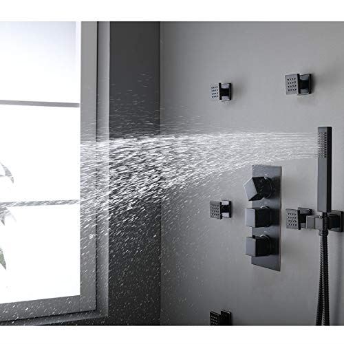 Jets System, 12 Inch Wall Mount LED Rainfall Shower Head with 6 Body Sprays