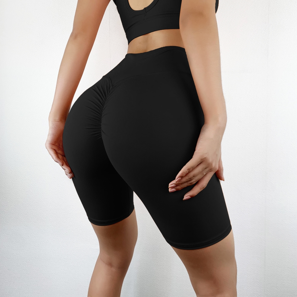 Sports Yoga Plain Bra and High Waist Shorts Set
