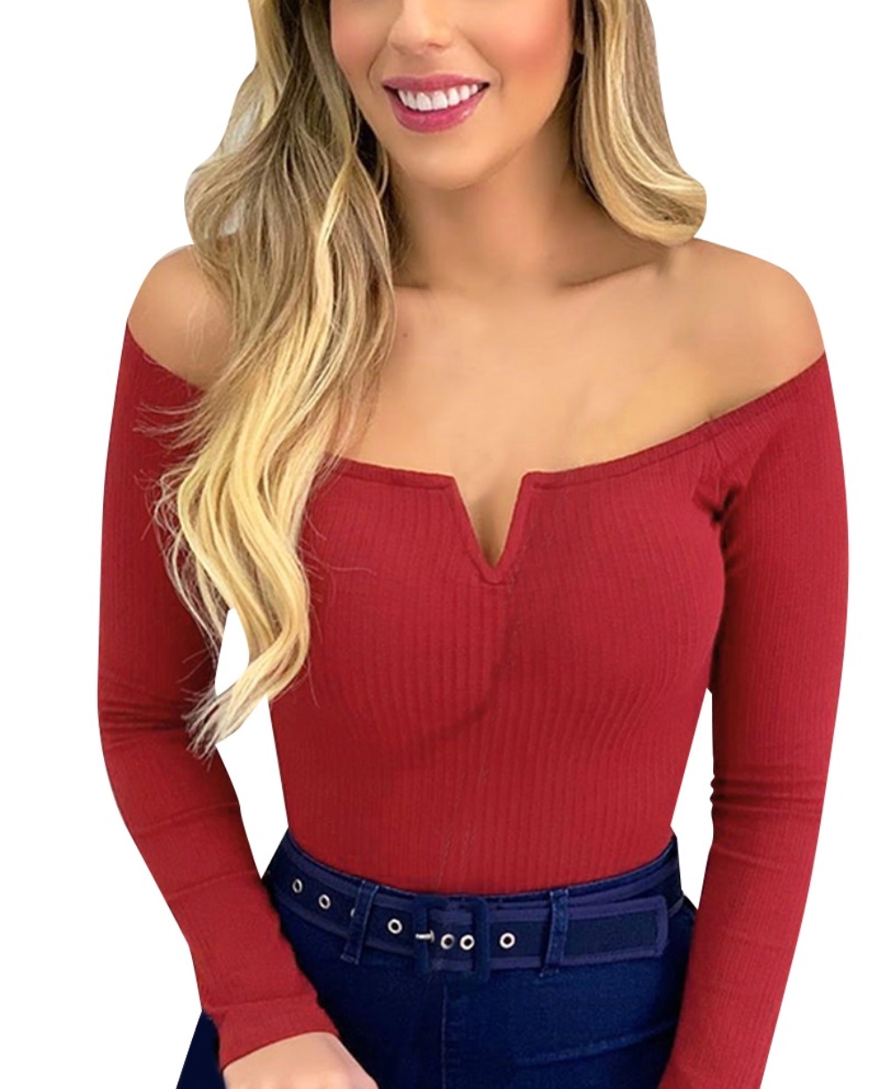 Fall Off Shoulder Tight Shirt with Sleeves