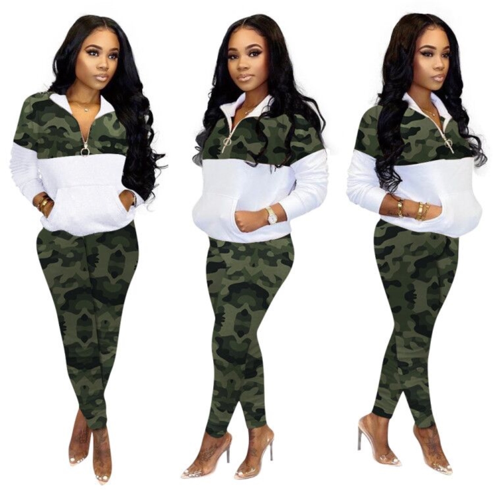 Print Camou Long Sleeve Sweat Suit
