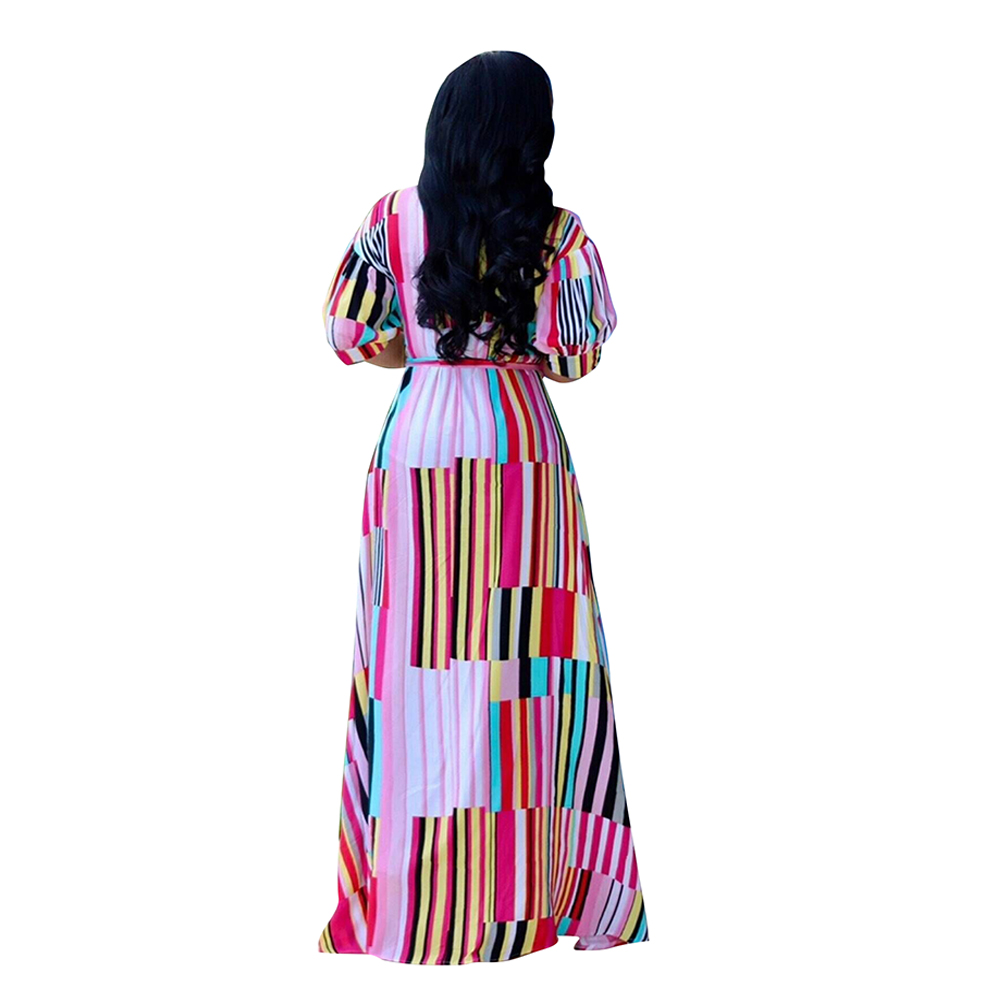 Colorful Stripes Long Dress with Belt