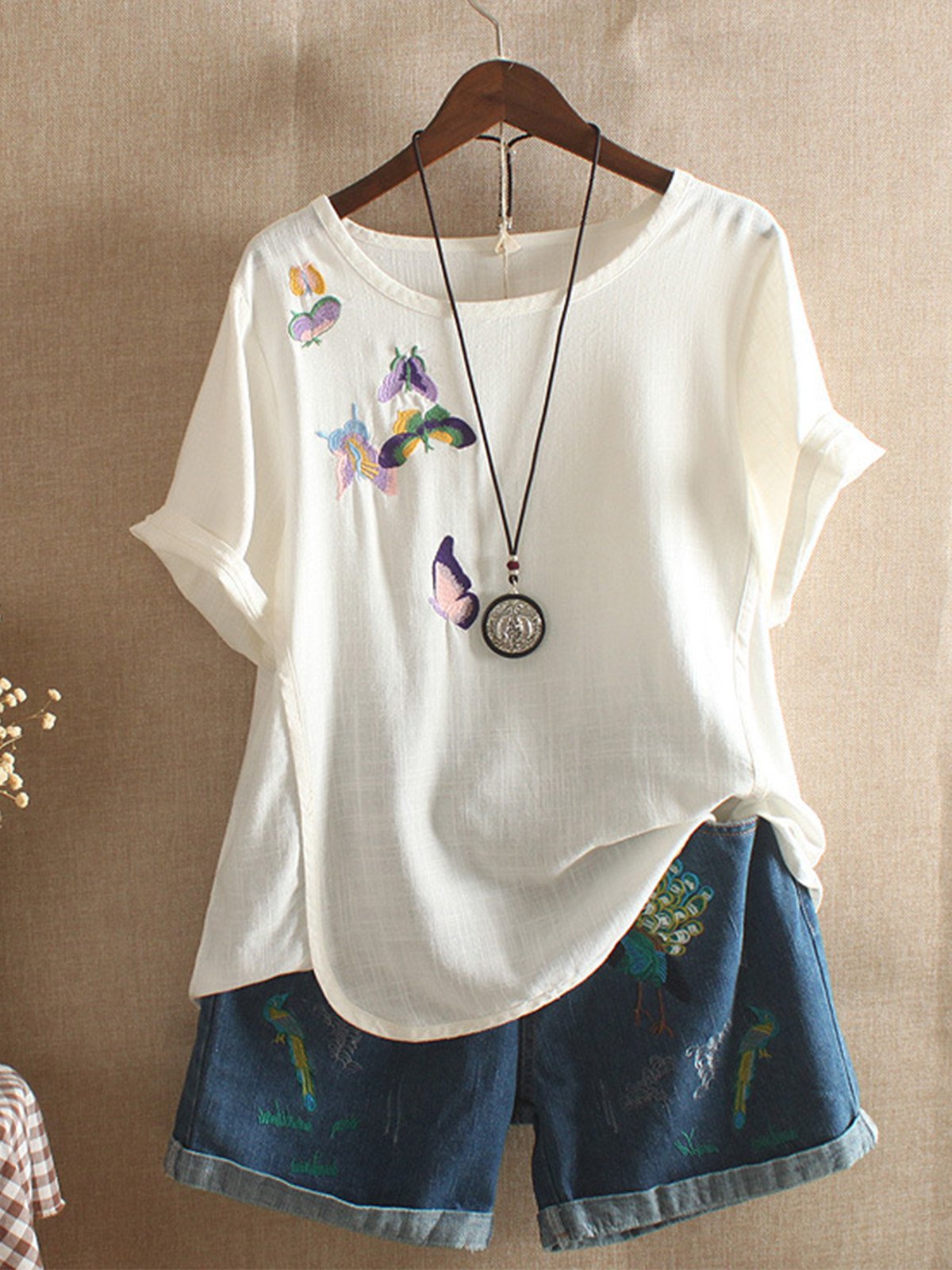 Women Casual Embroidery Tops Tunic Blouse Shirt