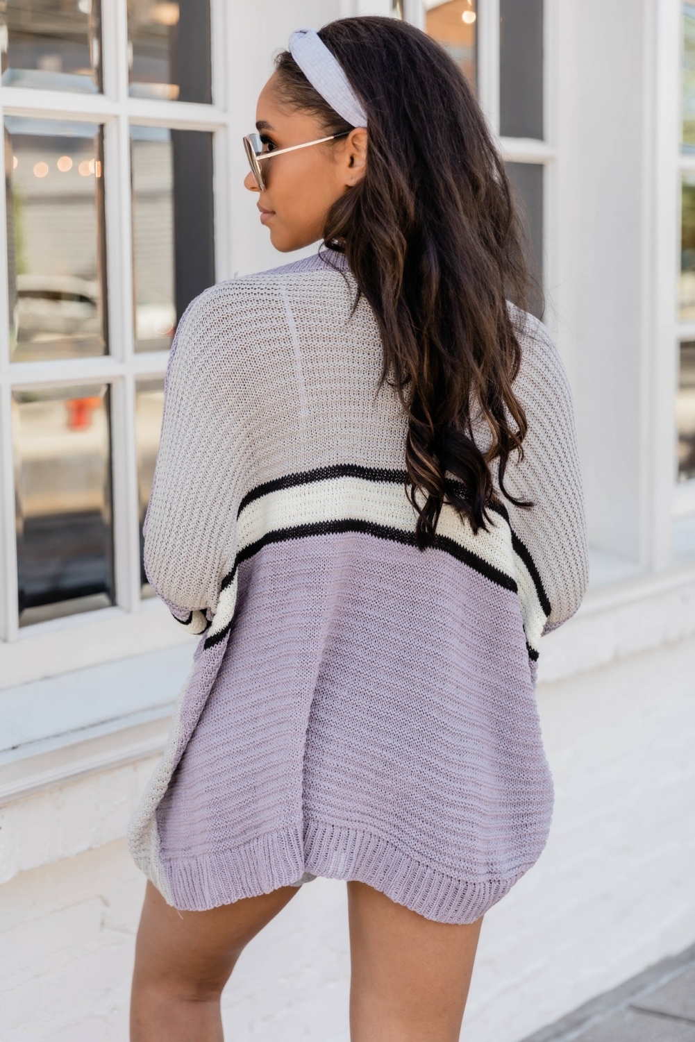 Autumn Bat Sleeving Striped Pullover Sweater