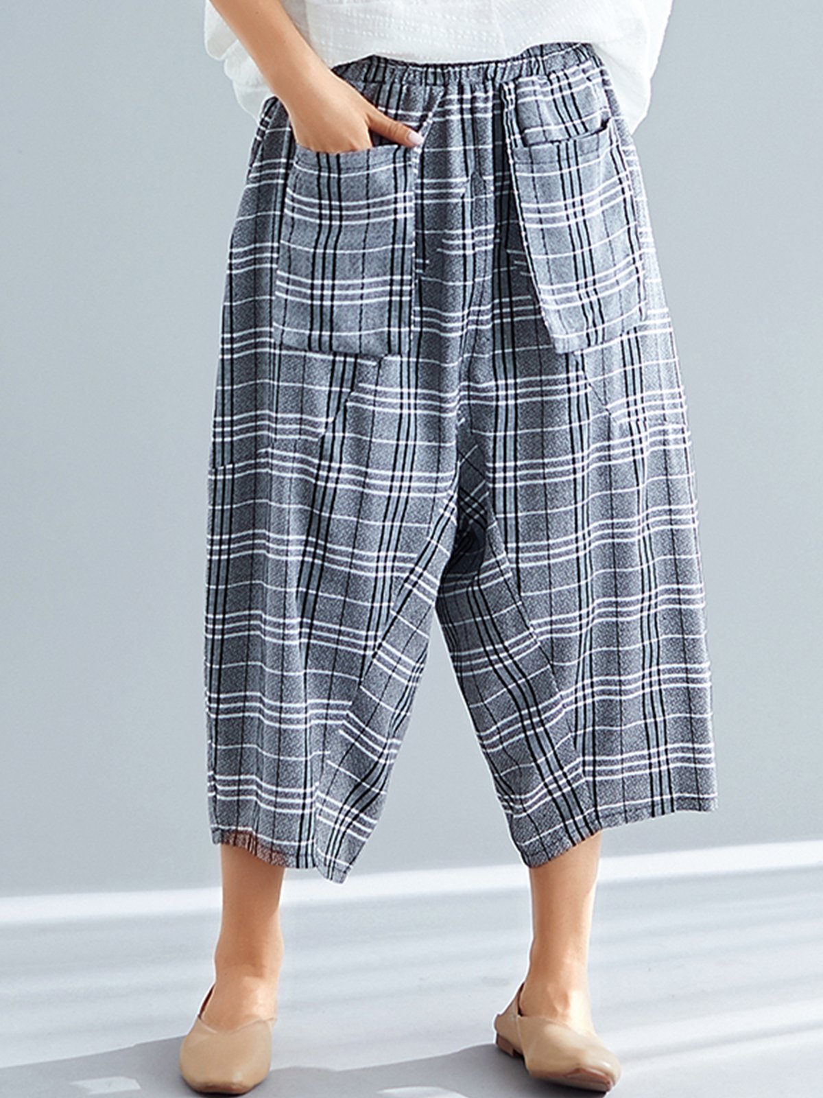 Plus Size Women Plaid Casual Pants