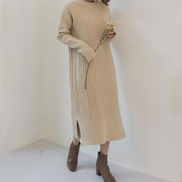 Casual Simple   Fashionable Shown Thin Thickening Sweater Knitted Maxi Dress