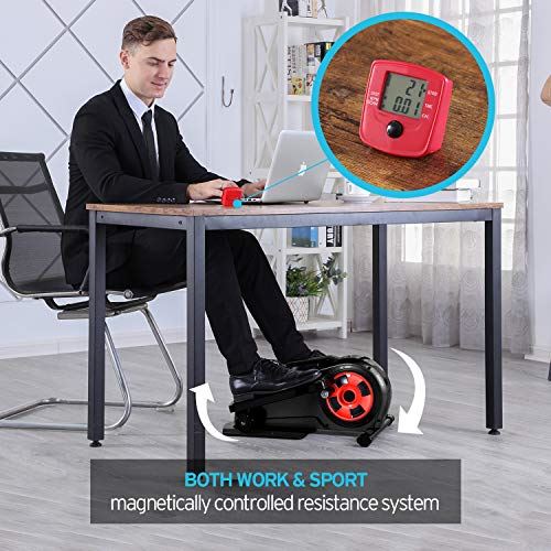 SHAP+ Under Desk Elliptical Machine with Detachable Console,Mini Elliptical Bike with 8 Levels Adjustable Resistance- Black and Red
