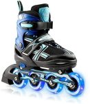 Xino Sports Kids Inline Skates for Girls & Boys – Adjustable Roller Blades with LED, Fuchsia/ Youth Big Kid Large – 5-8