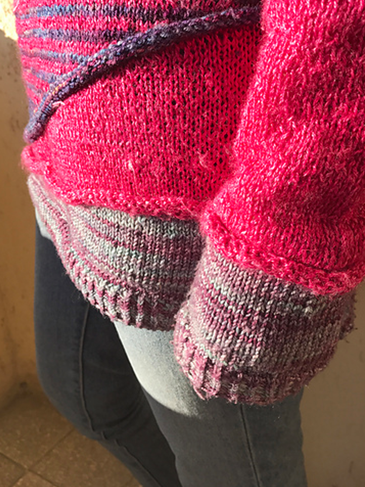 Mottled Striped Paneled Long Sleeve Women's Sweaters