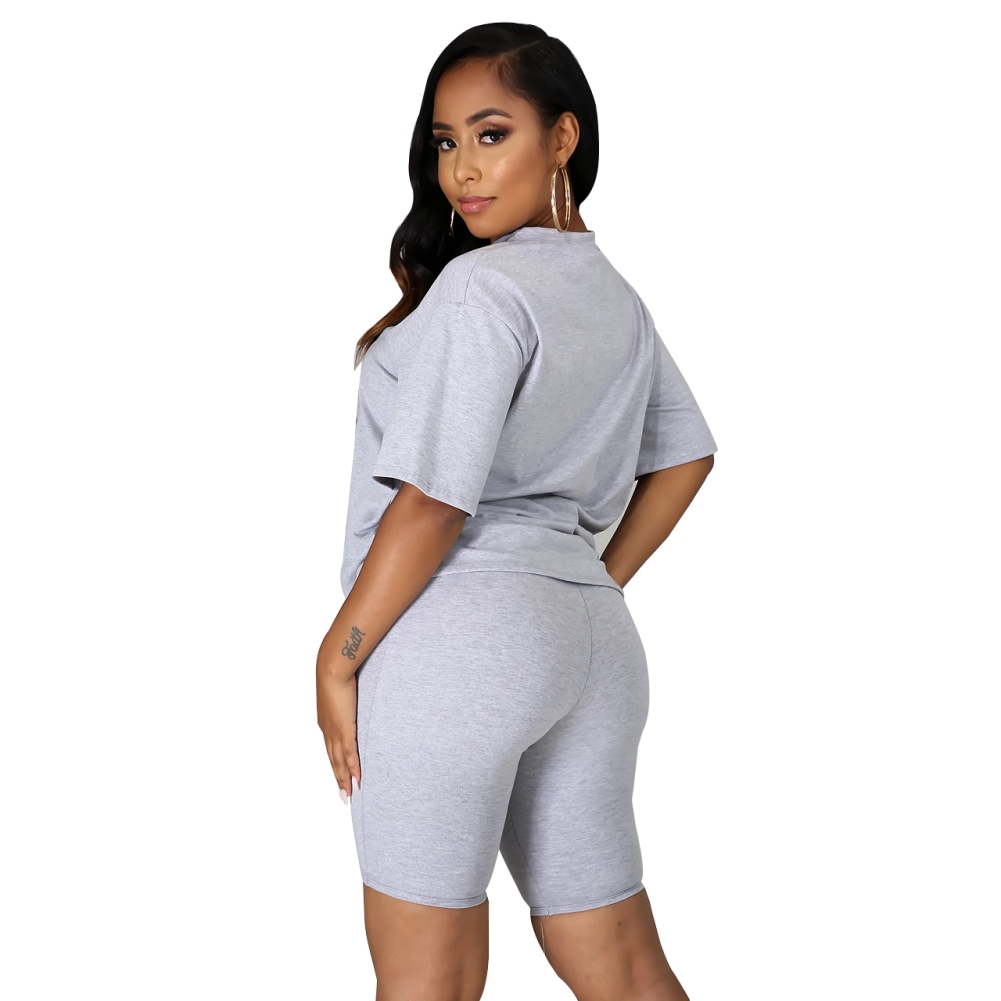 Summer Casual Print Shirt and Plain Shorts Set