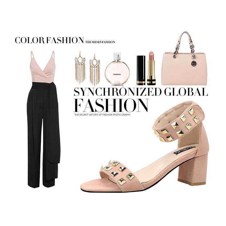 7CM Fashionable Sexy Suede Heel Rivets Elegant Heeled Sandals