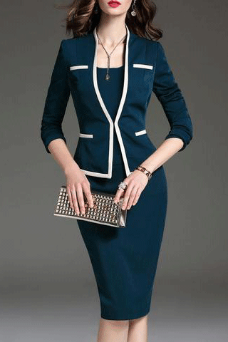 Scoop Neck  Colouring Bodycon Dress   Professional Dress