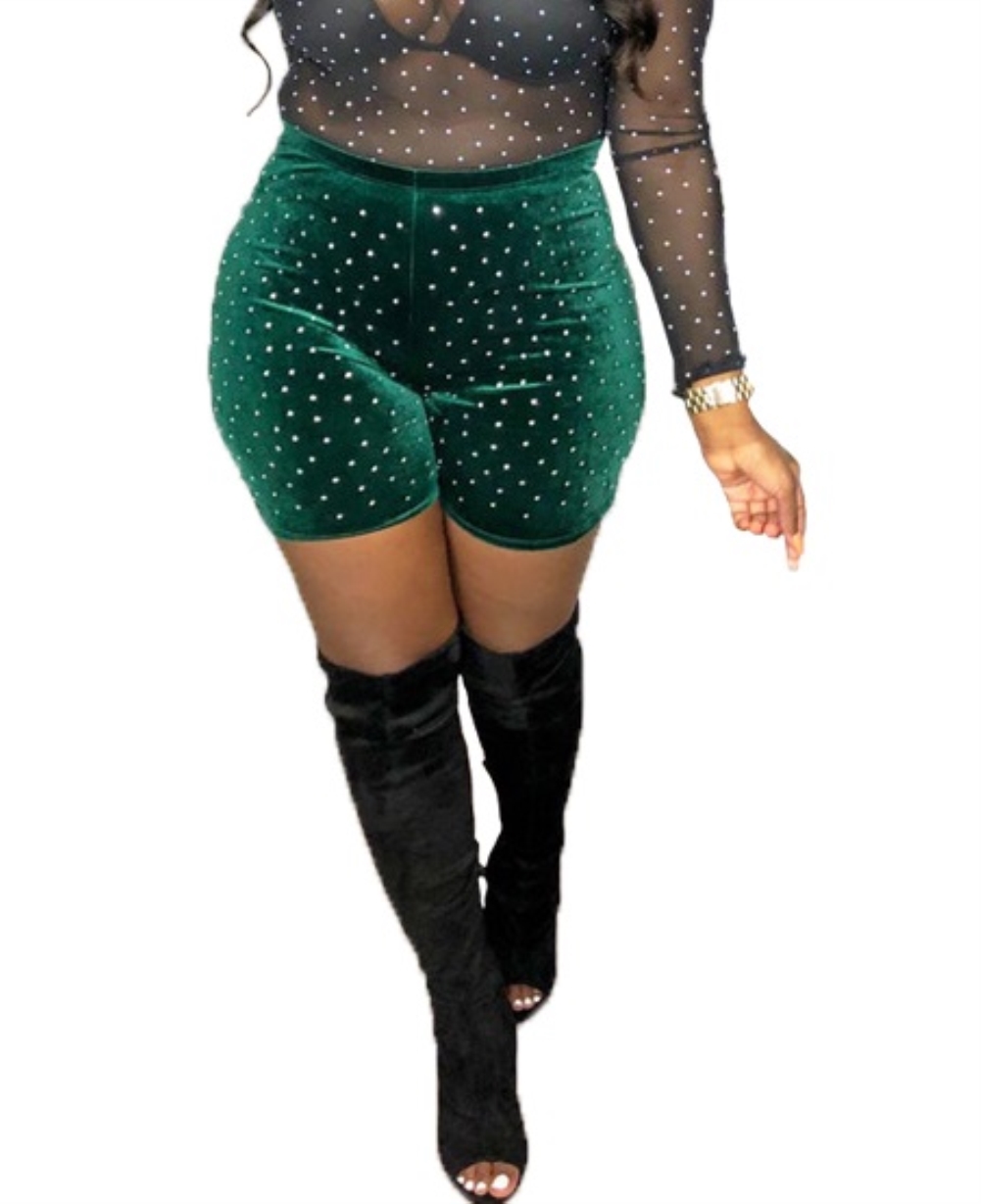 Sexy Green Beaded Tight Party Shorts