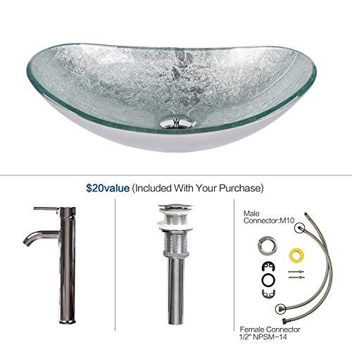 Artistic Tempered Glass Vessel Sink Basin Bowl Set, Cabinet Countertop Sink