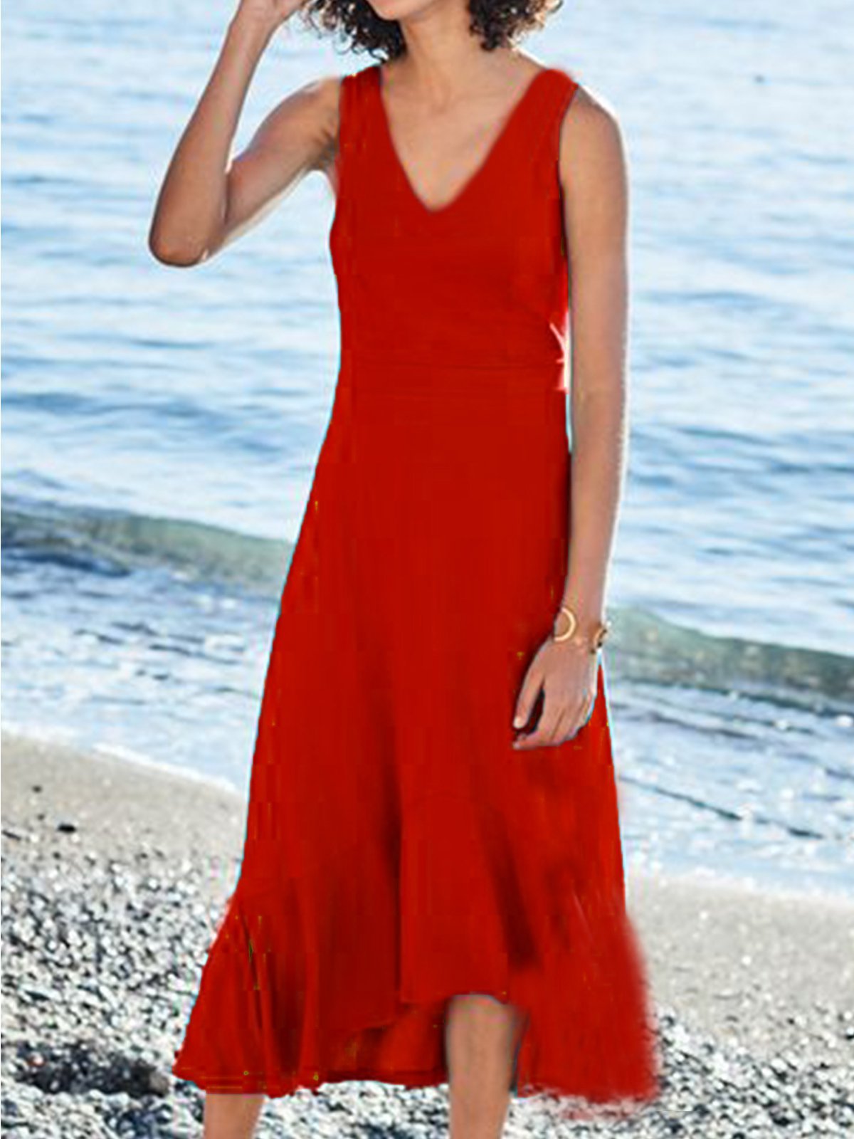 Sleeveless V Neck Casual A-Line Dresses