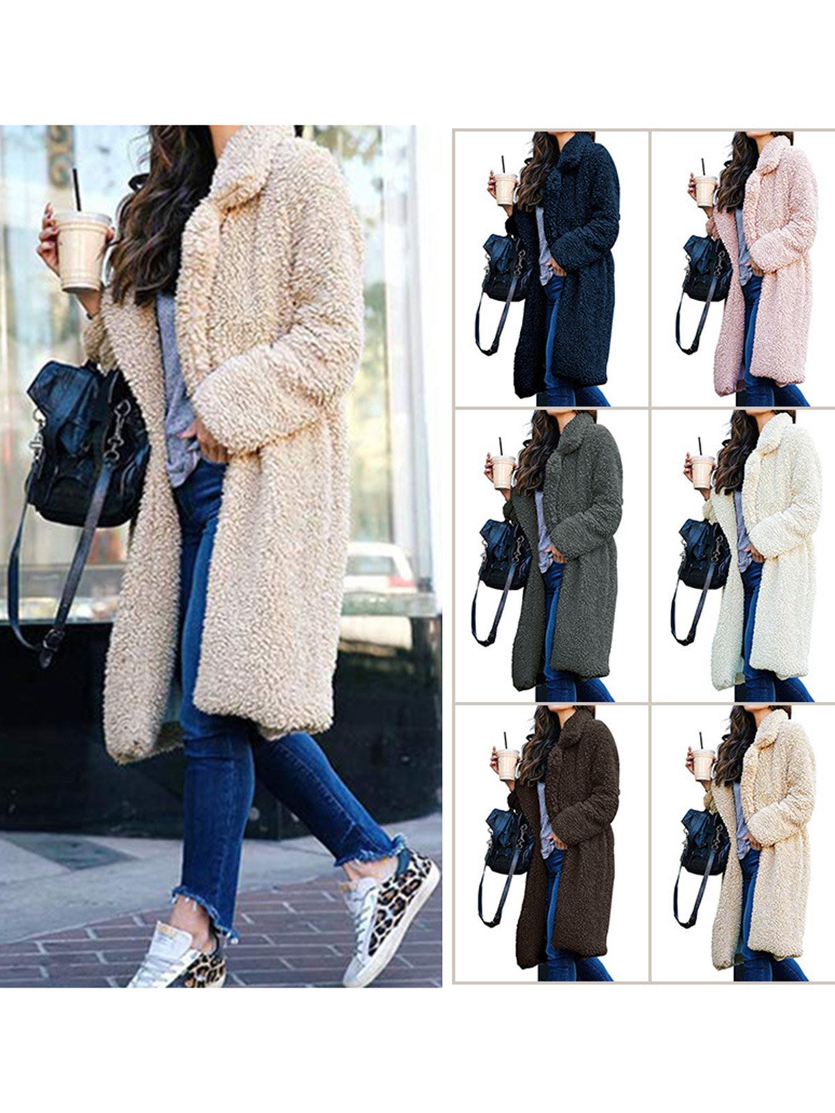 Long Fluffy Sherpa Coat Solid Teddy Bear Coats