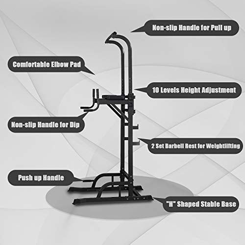 ZENOVA Power Tower Pull Up Dip Station Height Adjustable- Pull Up Station Tower, Black