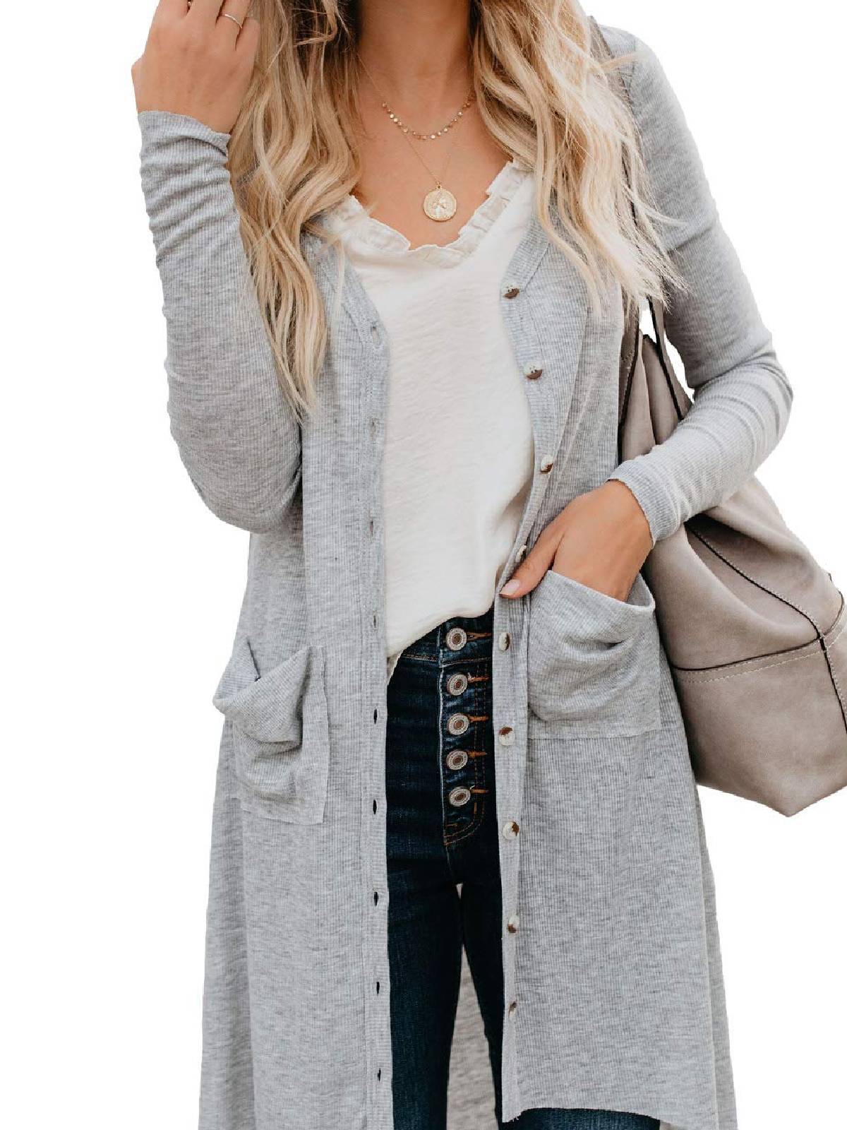 Round Neck Long Sleeve Buttoned Outerwear