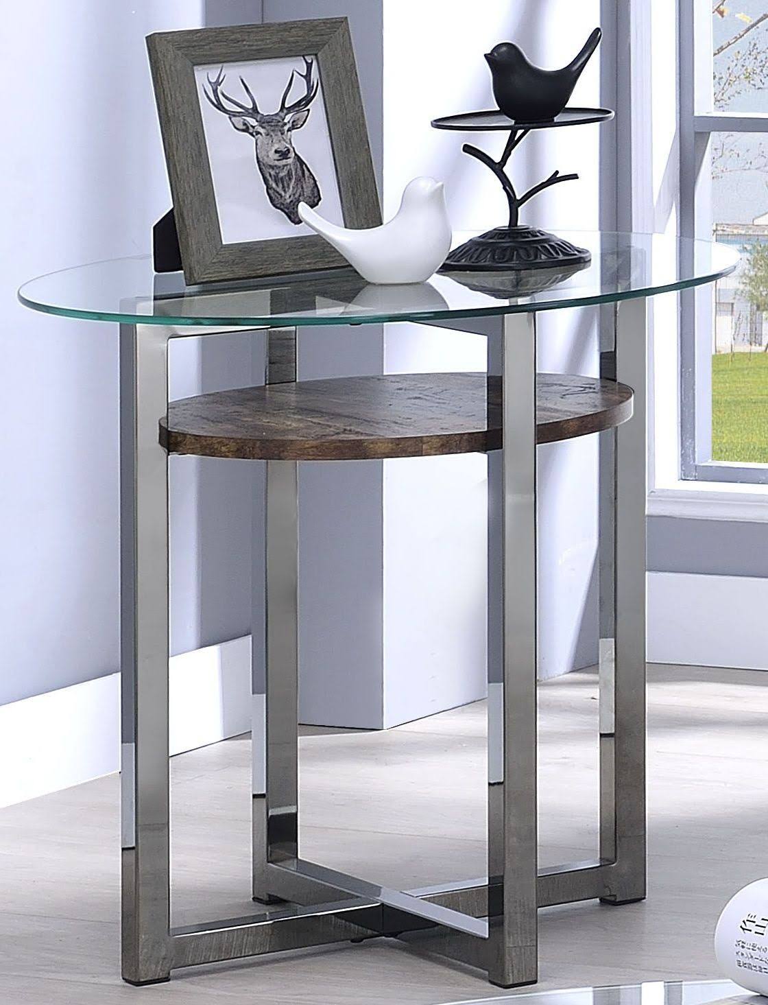 Acme Janette End Table Weathered Oak Black Nickel Glass