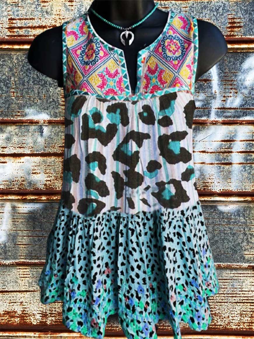 Leopard Crew Neck Casual Cotton-Blend Shirts & Tops