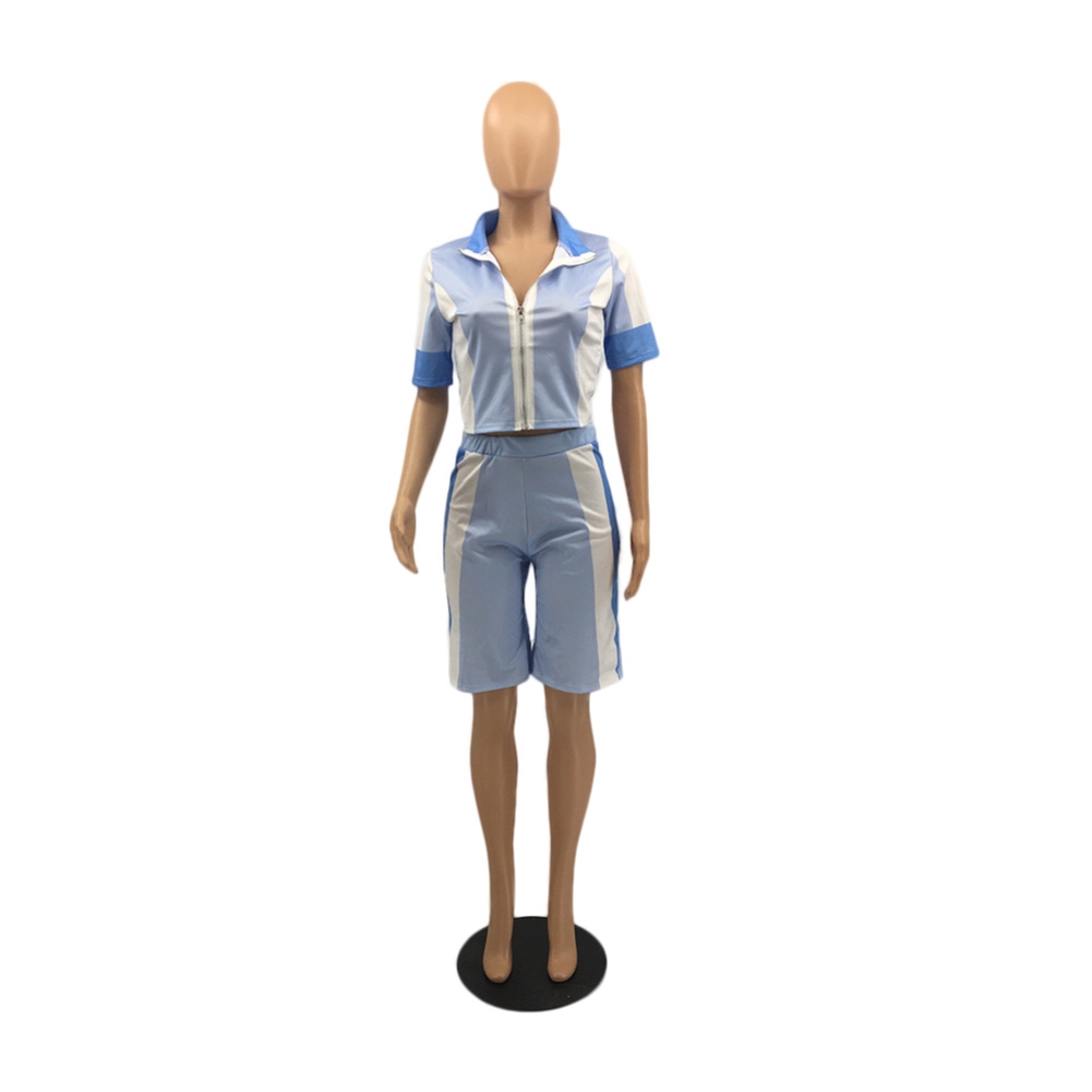 Contrast Shorts Zipper Tracksuit