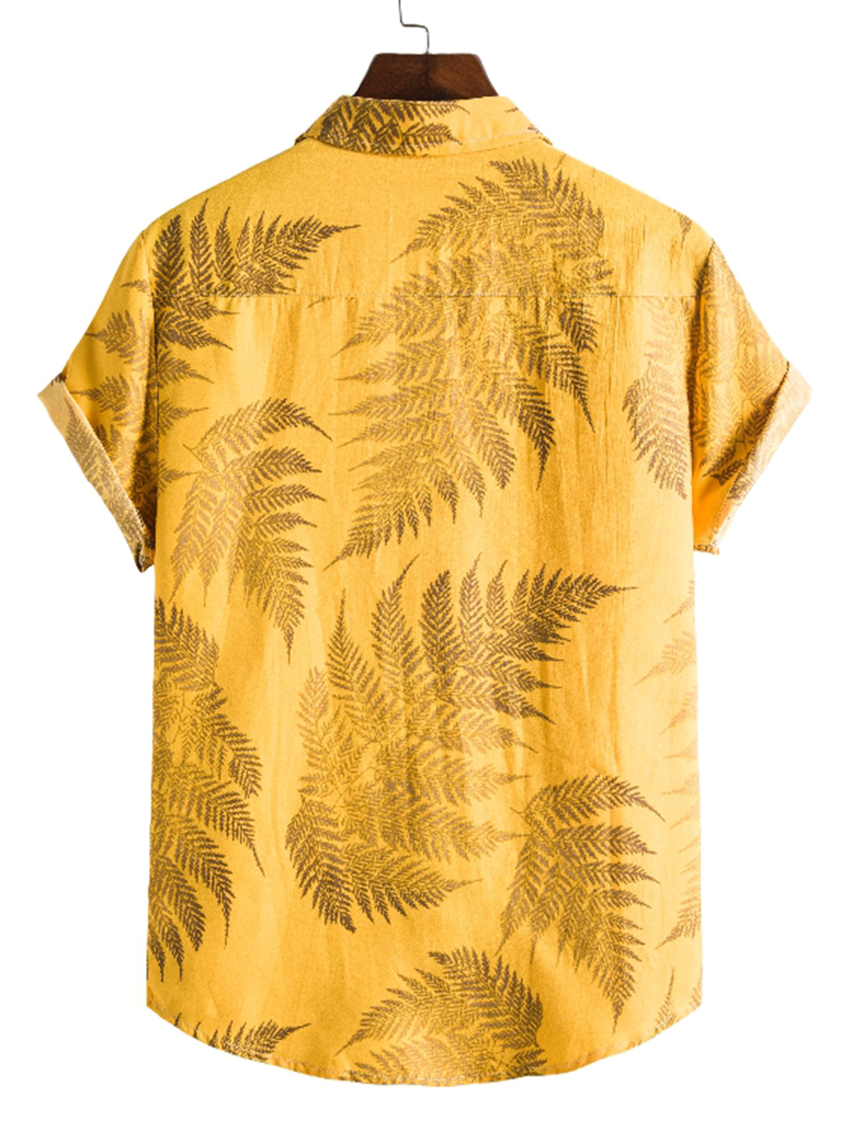 Plant Printing Cotton V Neck Short Sleeve Shirts