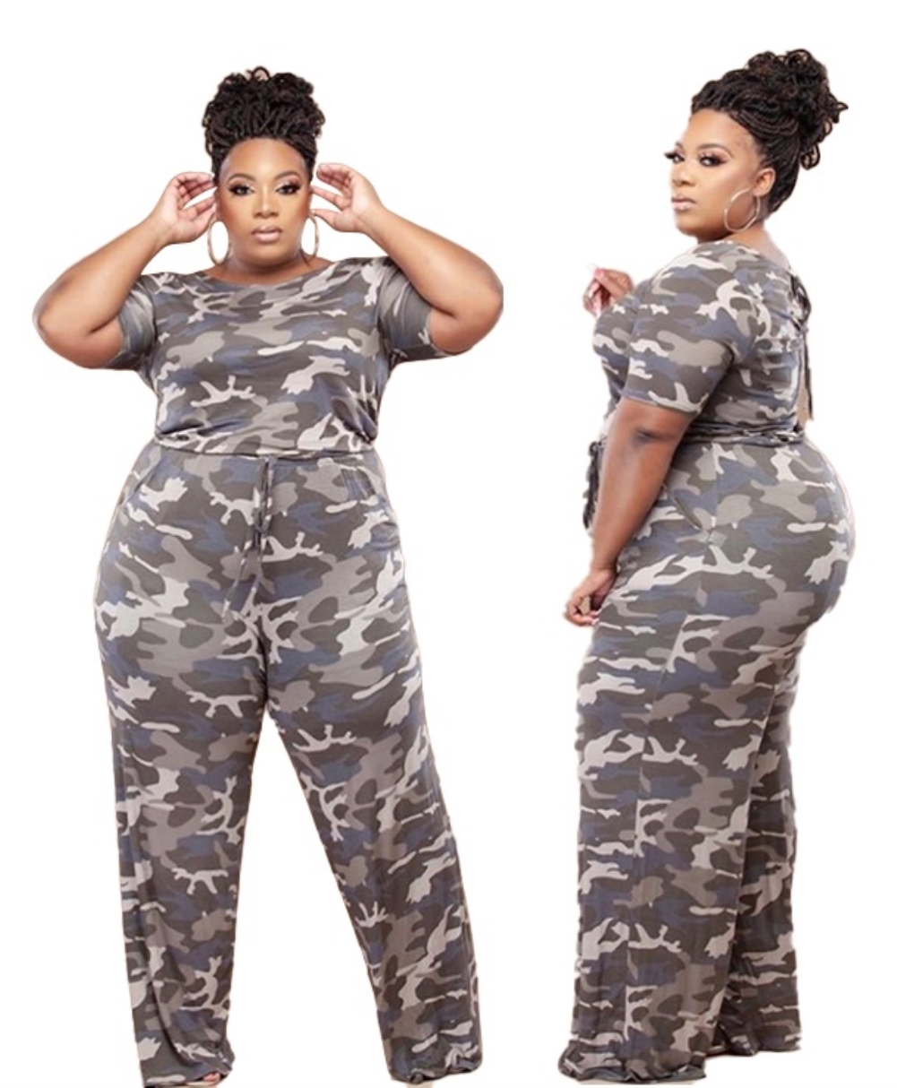 Plus Size Summer Camou Jumpsuit