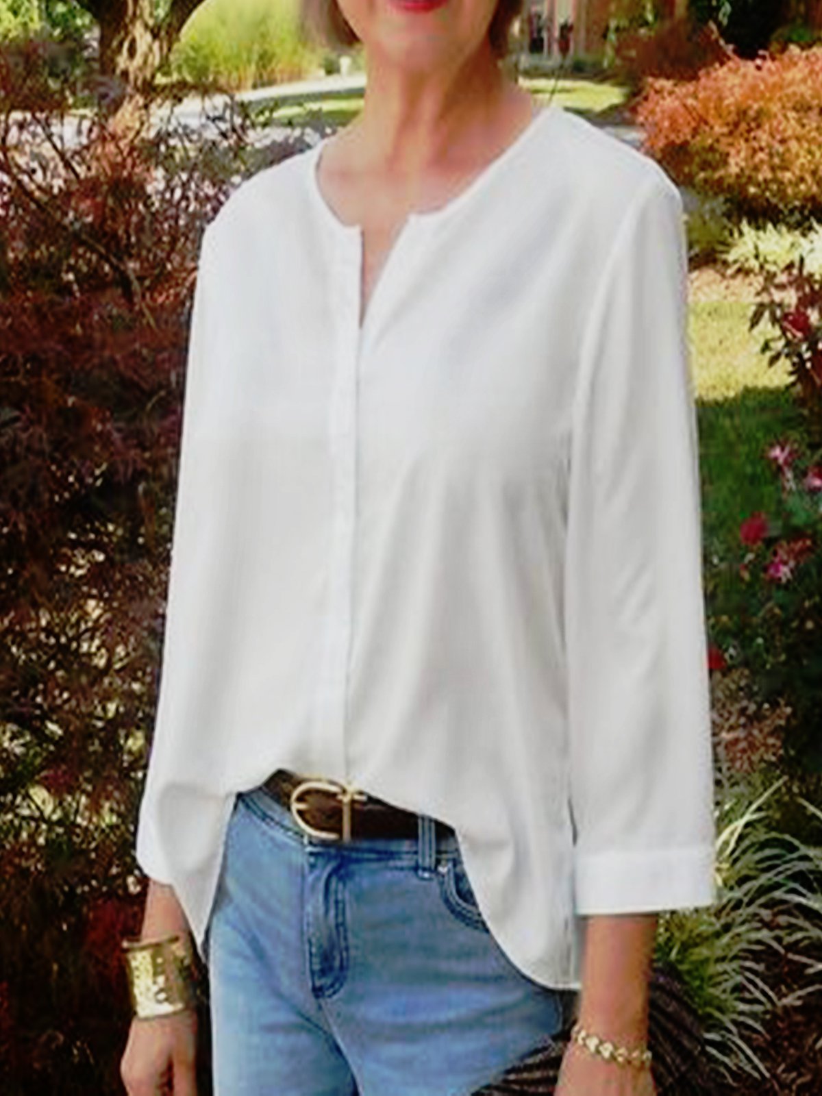 White Casual Crew Neck Shirts & Tops