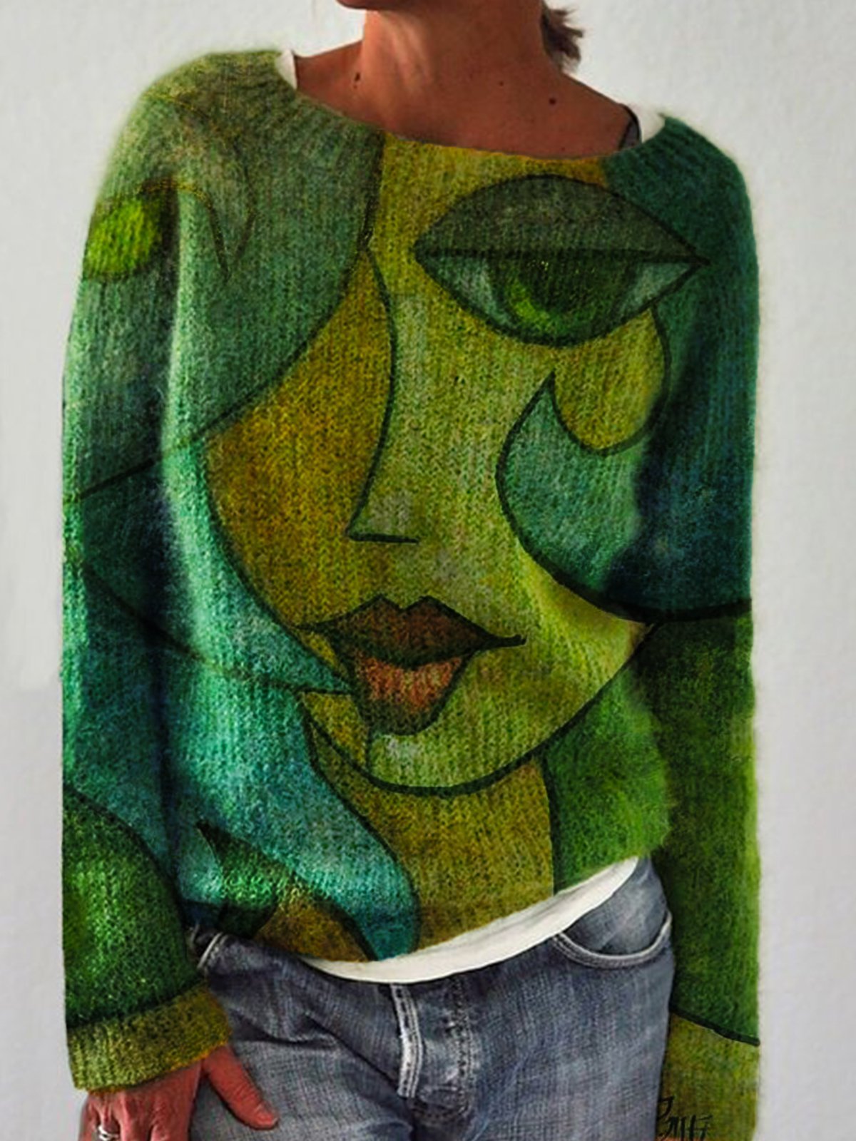 Casual Abstract Cotton Crew Neck Shirts & Tops