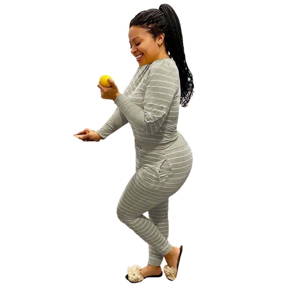 Fall Striped Print Two Piece Pants Set