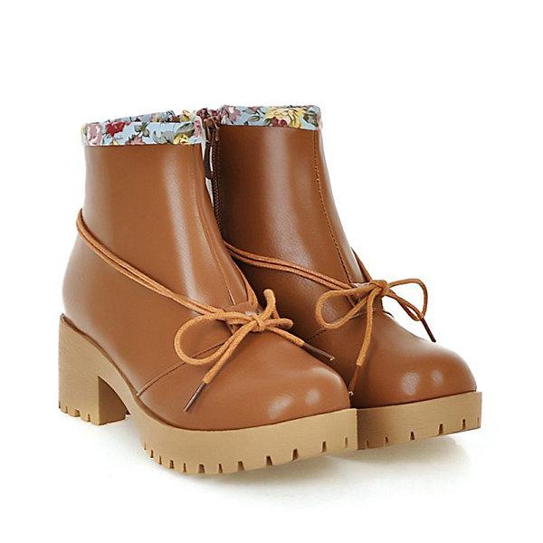 Plus Size Bowknot Chunky Heel Zipper Casual Boots