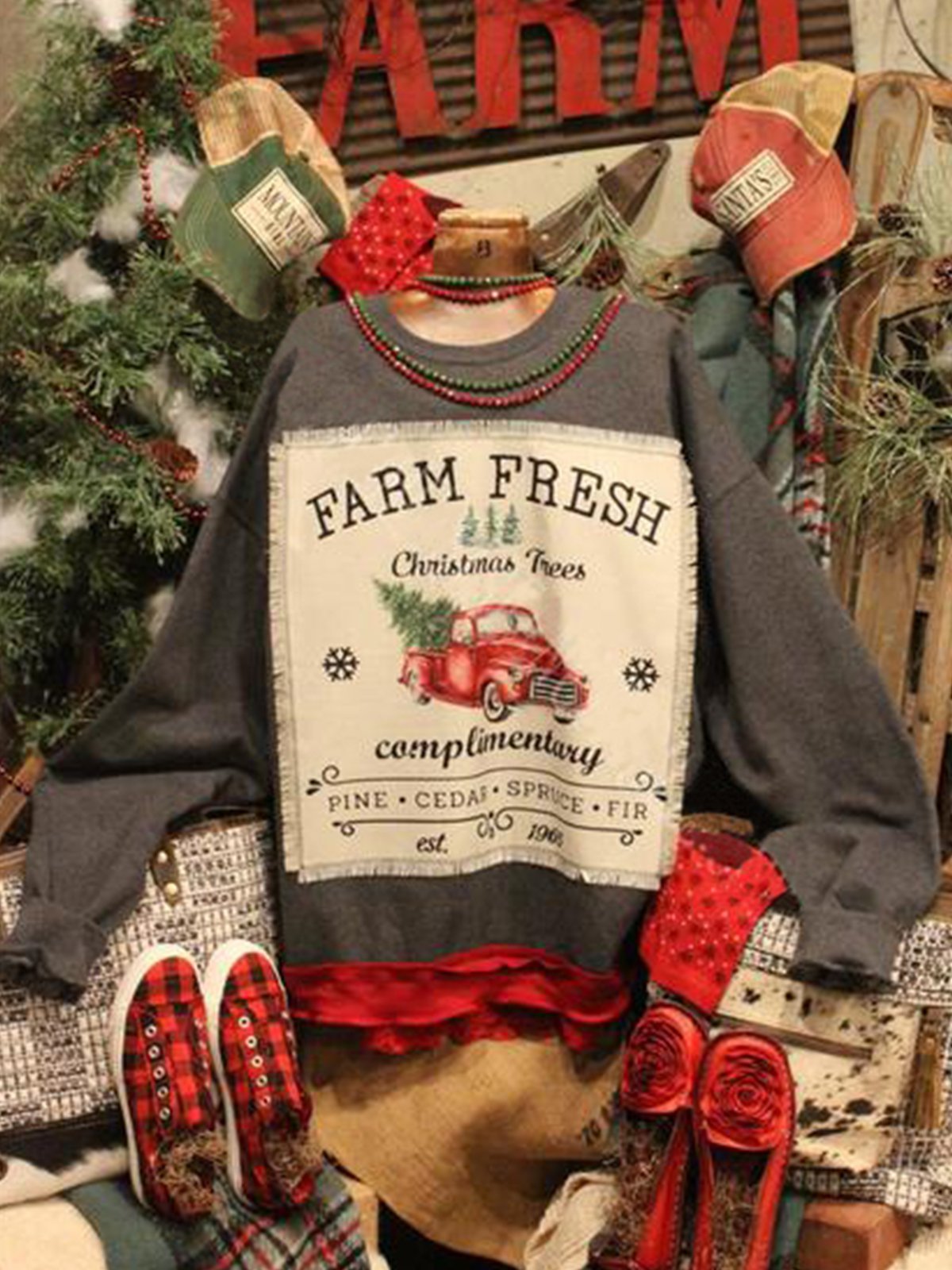 Vintage Long Sleeve Shift Printed Sweatshirt