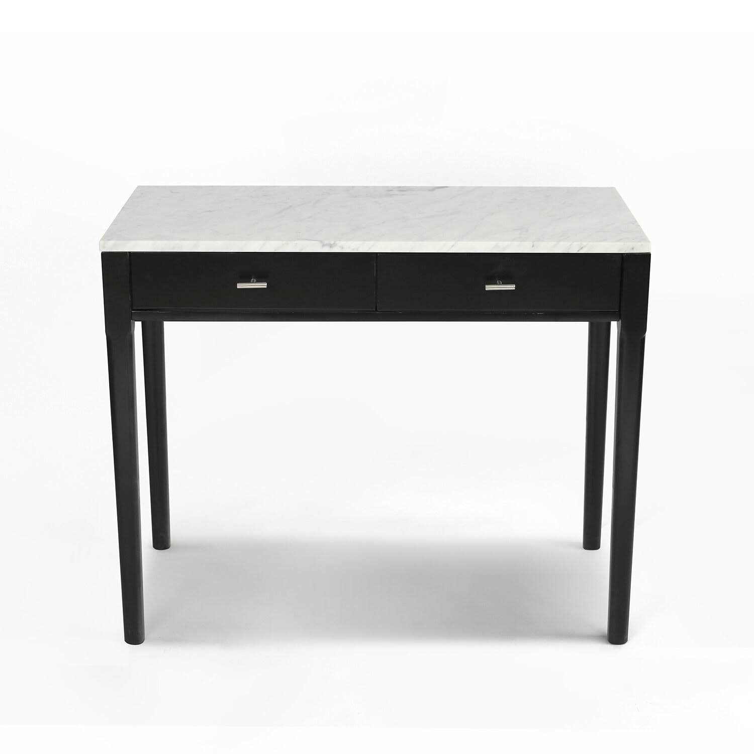 Meno 36x22 Rectangular Italian Carrara White Marble Console Table with Legs - Black