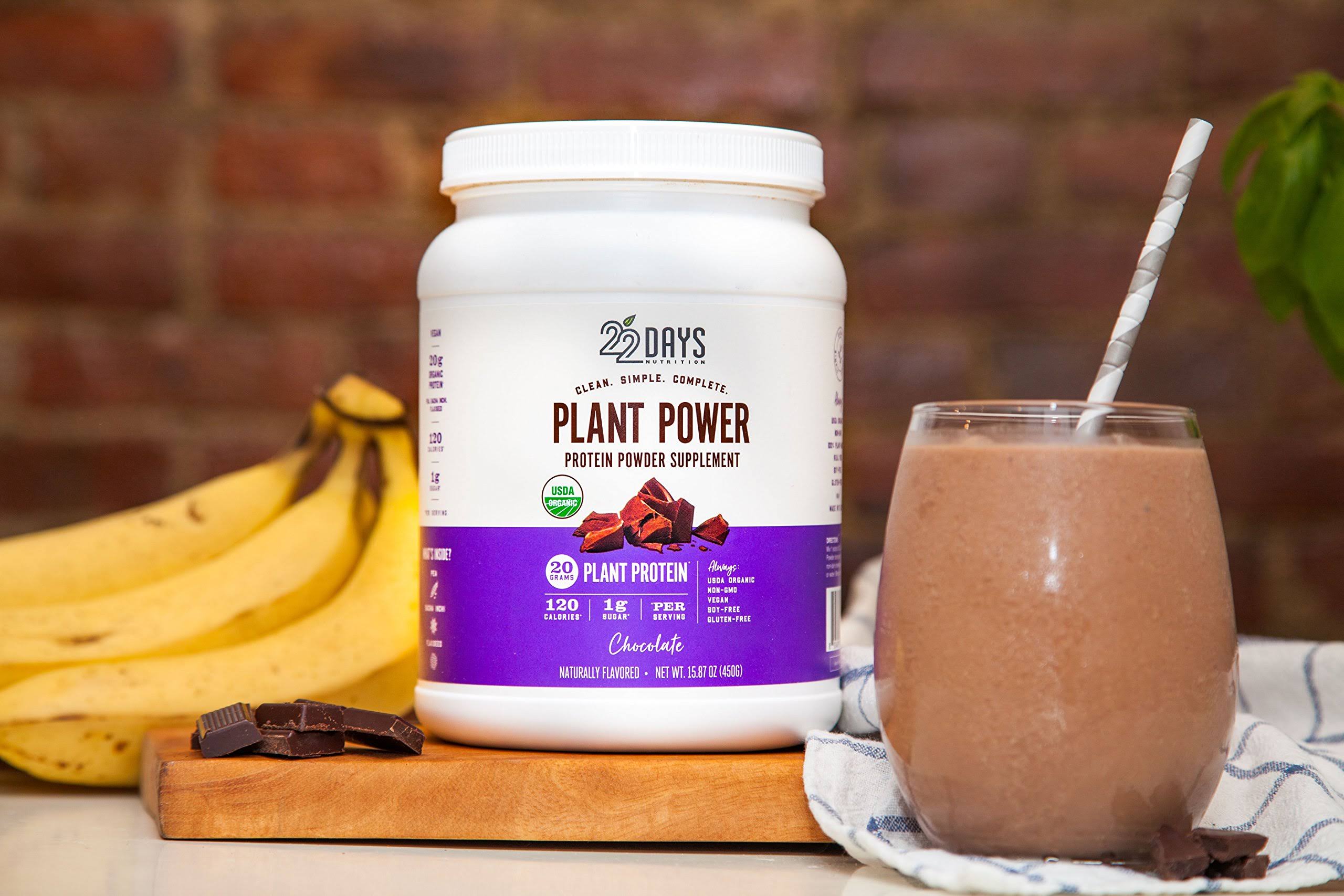 22 Days Protein Powder, Chocolate, Plant Power - 15.87 oz