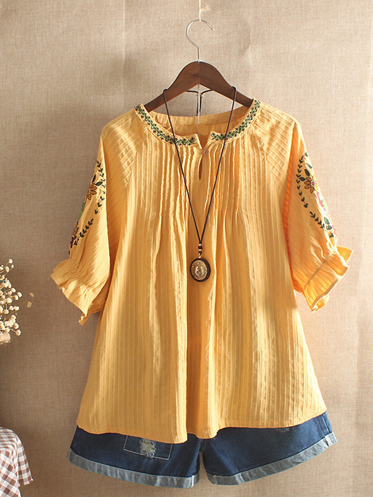 Women Casual Embroidery Tops Tunic Blouse Shirt