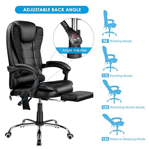 High Back Reclining Massage Office Chair with Footrest and Height Adjustable