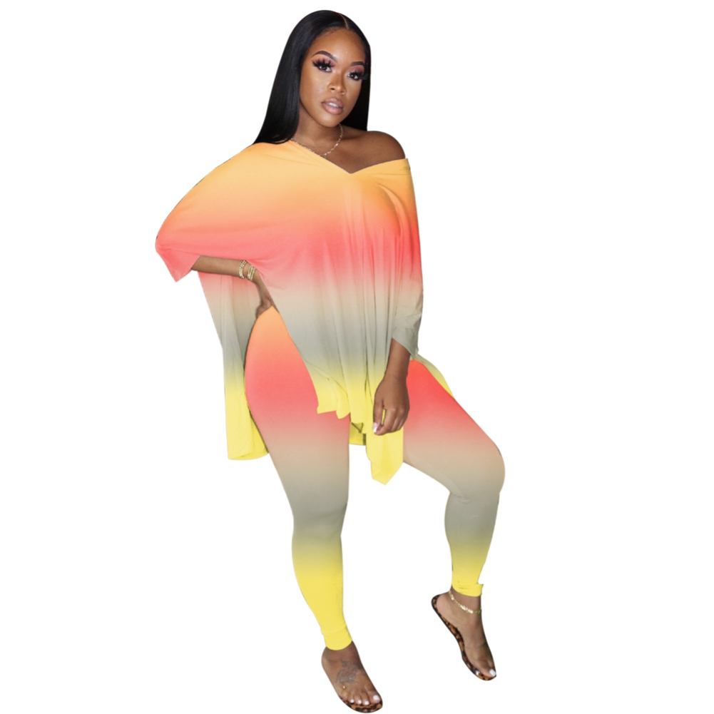 Plus Size Gradient Two Piece Pants Set