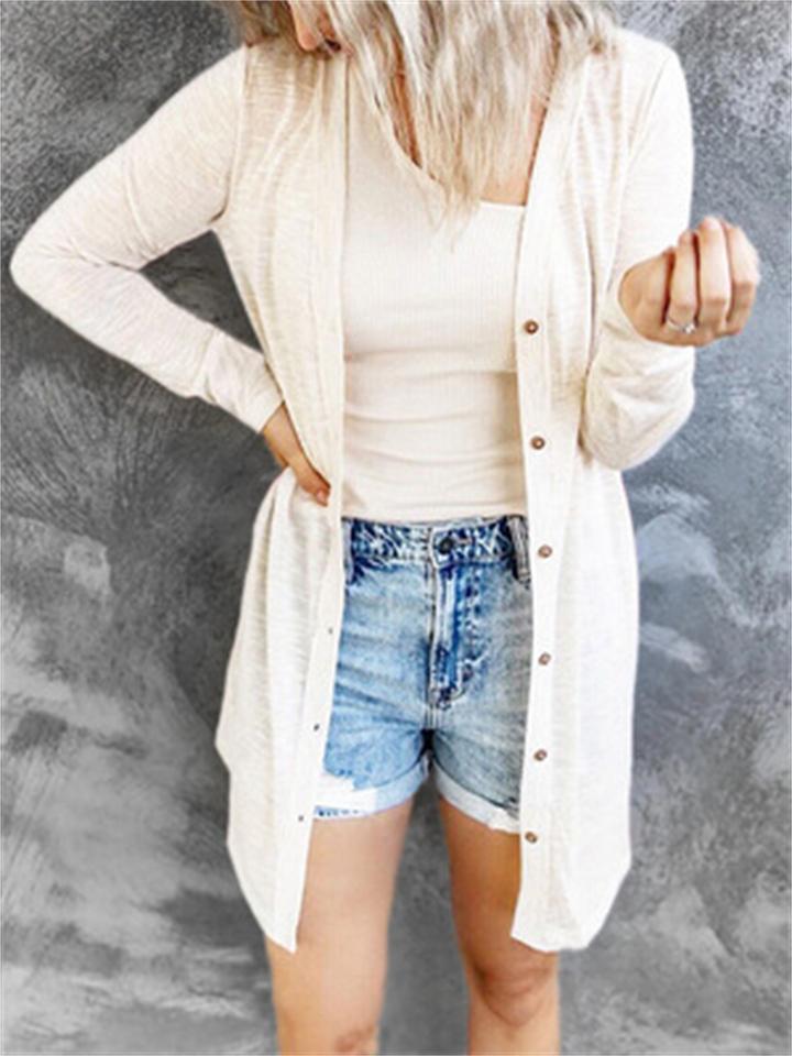 Women's Simple Style Button Solid Color Casual Long-Sleeved Coat