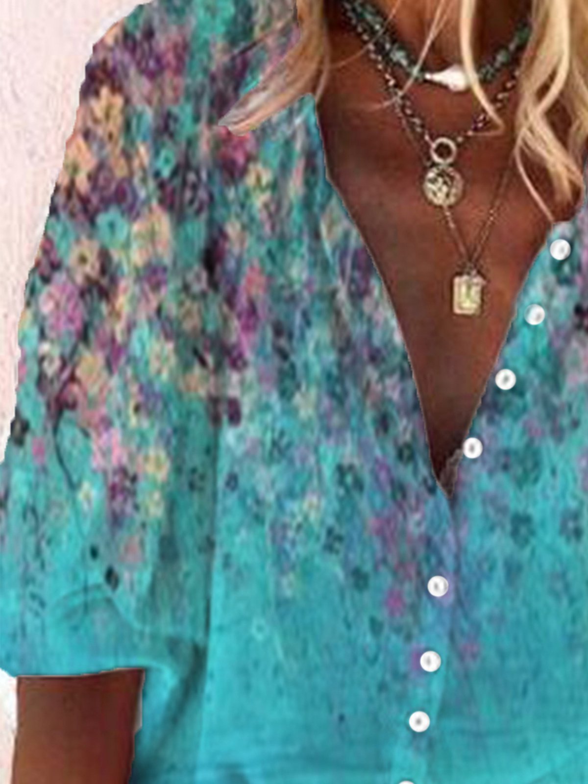 Vintage Half Sleeve Floral Printed V Neck Plus Size Casual Tops