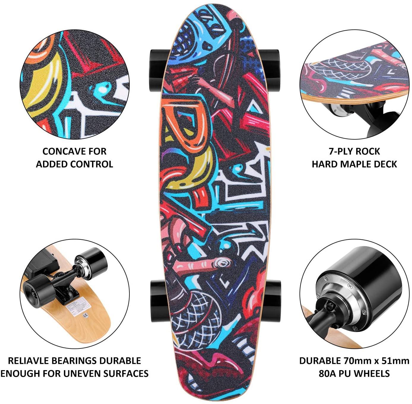 WOOKRAYS Electric Skateboard with Wireless Remote Control