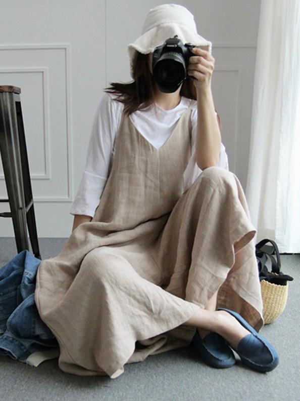 LOOSE PURE COLOR SIMPLE JUMPSUIT PANTS