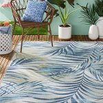 Home Dynamix Tommy Bahama Malibu Palm Springs Indoor/Outdoor Area Rug, Ivory/Aqua Blue, 5��3���x7��3��� Rectangle